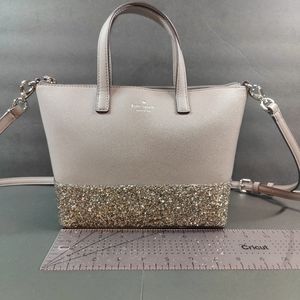 Kate Spade Ina Greta Court Taupe Glitter Satchel Crossbody